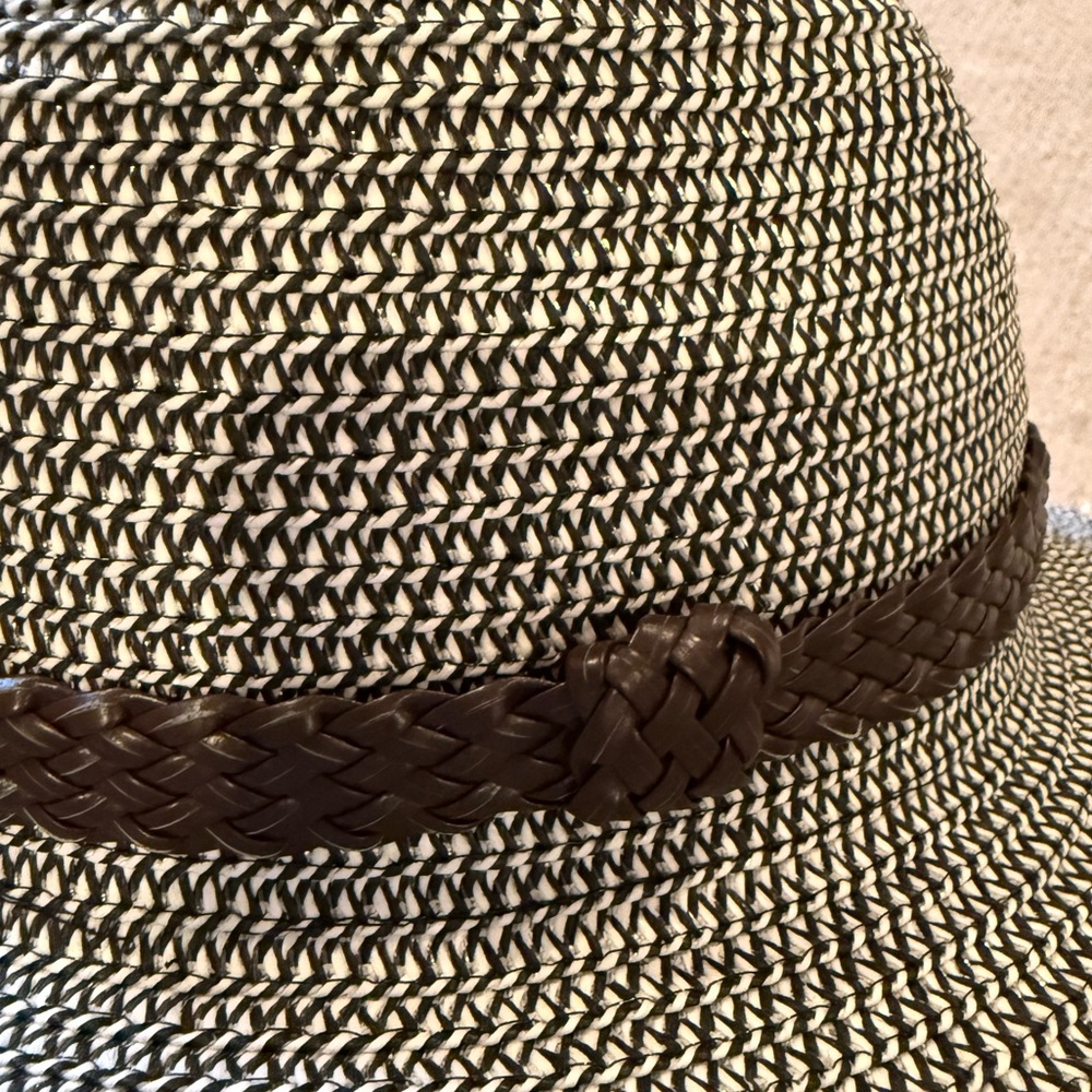 Woven Straw Sun Hat with Braided Band - Black & White